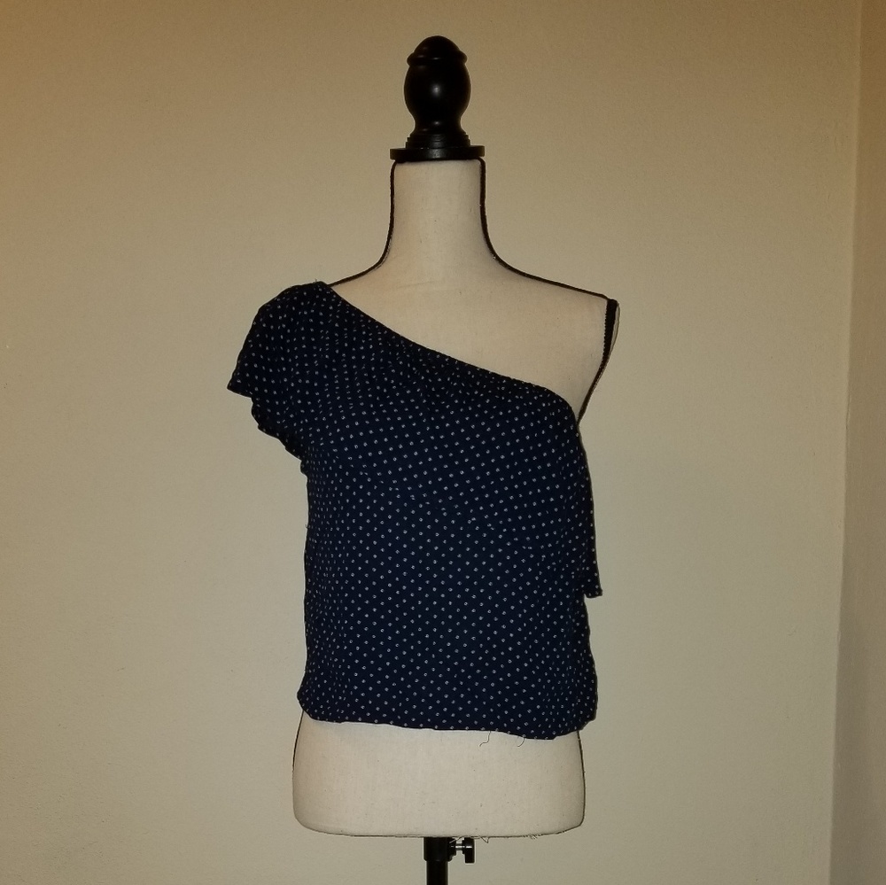 Navy Blouse with White Polka Dots